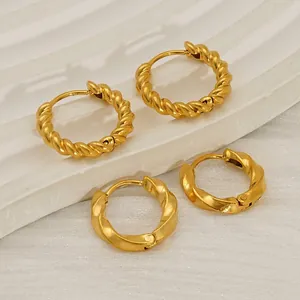 Twisted Hoop Earrings Gold Plated Stainless Steel Minimalist Wavy Design Fashion Jewelry For Women