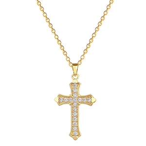 Elegant gold cross pendant necklace with sparkling cubic zirconia on a refined link chain