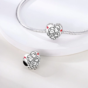 925 silver heart charm with family engraving on a snake chain bracelet for women