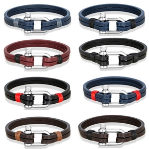 Bracciale In Pelle Intrecciata A Mano Fibbia A U In Acciaio Inossidabile Cordino A Strati Stile Nautico Per Uomo Unisex