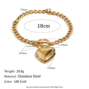 Detailed size specifications of 18K gold-plated heart pendant bracelet with OT buckle