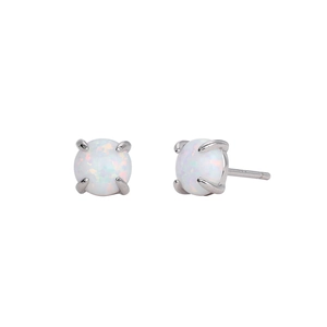 Detailed close-up of S925 sterling silver stud earrings featuring white opal gemstones