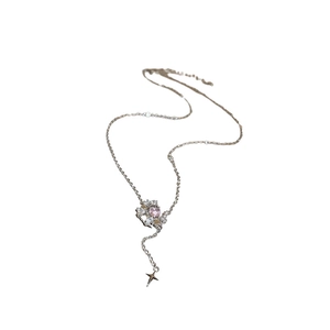 Collier cœur en zircon avec pierre rose pendentifs lune et étoile en argent
