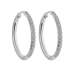 Stainless Steel Hoop Earrings With Cubic Zirconia Silver Color Geometric Round Huggie Earrings For Men Women