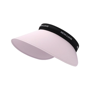 Pink wide brim PVC sun visor with elastic black headband for outdoor UV protection