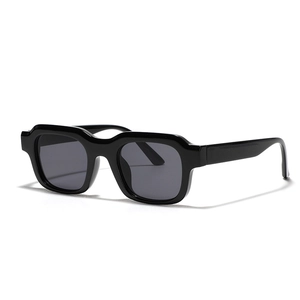 Modern black thick square frame Y2K sunglasses in a stylish 45-degree angled view