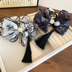 New Chinese style bow hair clip with bamboo pattern, camellia flower and long tassel