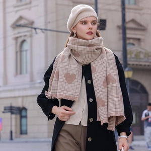 Damen Winter Warmer Schal Pashmina Doppelseitig Kaschmirimitat Hahnentritt Herz Muster Elegant Fransen