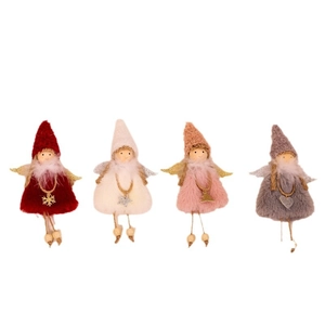 Set di quattro angeli di Natale in peluche con ali di paillettes in quattro colori