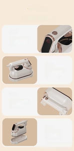 Detail view of portable garment steamer featuring indicator light and foldable handle design
