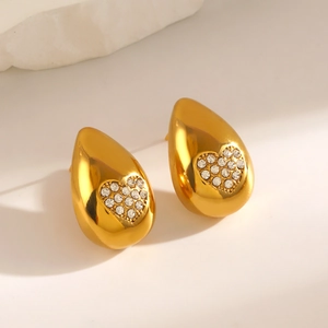 Élégantes boucles d'oreilles goutte d'or avec cœur en zircon étincelant de style vintage chic