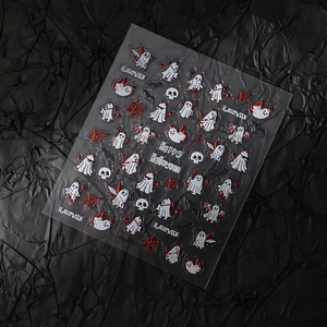 Detailed view of 5D gold stamping Halloween ghost and skull nail art decals