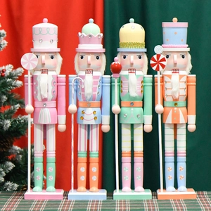 Christmas Nutcracker Soldier Puppet Painted Wood Macaron Candy Colors Holiday Home Desktop Decoration Gift