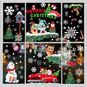 Christmas static window stickers set with Santa Claus and owl designs on glass