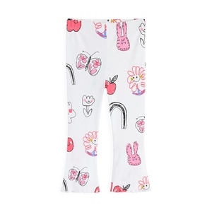 Girls Ribbed Cotton Flared Leggings Elastic Waist Cartoon Bunny Butterfly Print Cute Pants Toddler Casual