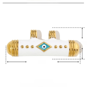 Detail showing dimensions of white enamel evil eye pendant in stainless steel