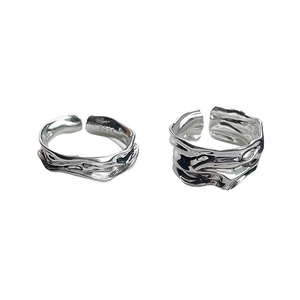 Irregular lava texture S925 sterling silver open rings in polished silver finish