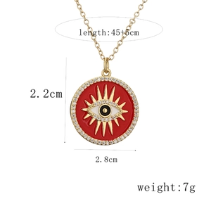 Detail showing dimensions of red Evil Eye necklace with micro-paved cubic zirconia stones