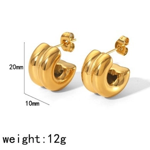 Double-layer C-shaped 18K gold plated stainless steel hoop earrings for women, 20mm size