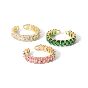 Adjustable 18k gold plated oval zircon open rings in pink, green, and white for women