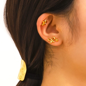 Bow Star Ball Stud Earrings 18K Gold Plated Stainless Steel Zircon Hypoallergenic Waterproof Jewelry For Women