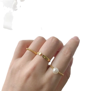 Minimalist S925 silver gold-plated pearl and V-shaped open rings set for women