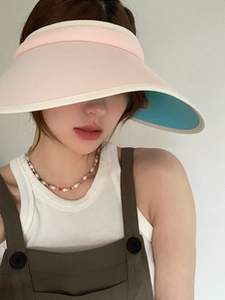 Detail view of the wide brim and contrast color design on the summer sun protection visor