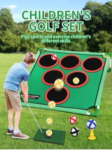 Jeu de golf pour enfants avec filet cible, tapis, club et balles colorées pour l'extérieur