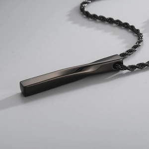 Polished black twisted bar pendant with a thick matching rope chain for men
