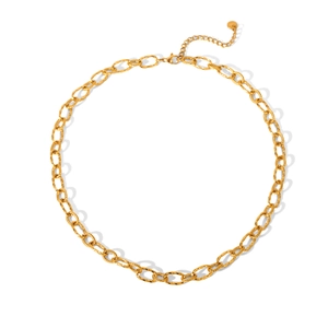 Collana in acciaio inossidabile placcato oro 18K con design a maglie ovali testurizzate