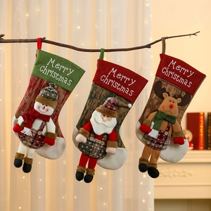Christmas Stocking Large 3D Santa Snowman Reindeer Hanging Legs Plaid Polyester Plush Holiday Fireplace Decoration