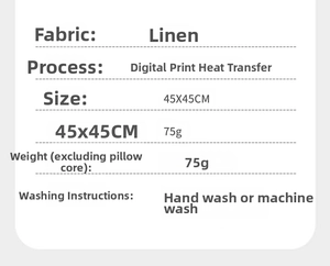 Detailed specifications of 45x45cm polyester Christmas pillow cover with washing instructions