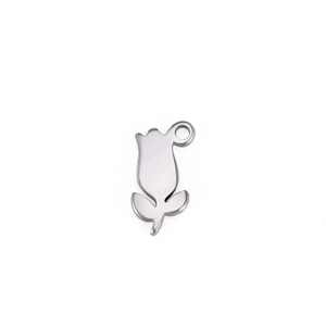 Sleek silver stainless steel tulip pendant charm with polished finish on white background