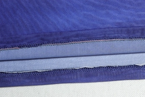 Close-up of high-quality blue mesh fabric and precision stitching on the two-piece set