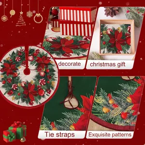 90cm Christmas tree skirt with festive poinsettia prints and tie straps closure