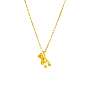 Minimalist gold titanium steel necklace featuring a 3D polished teddy bear pendant charm