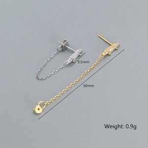 S925 sterling silver tassel chain earrings with rectangle zircons in gold and silver