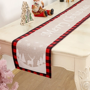 Chemin De Table Noël Décoration Table Fête Écossais Rouge Noir Renne Flocon De Neige Imprimé Polyester Aspect Lin