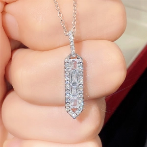 Elegant rectangle necklace with baguette-cut and pavé-set stones in a silver-tone finish