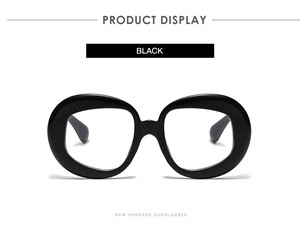 Front view of black oversized round glasses frames with glossy resin finish for women