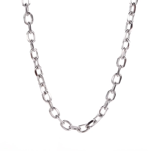 Polished silver oval link paperclip chain necklace made of durable stainless steel