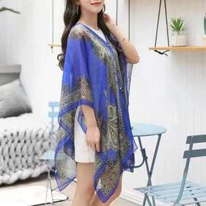 Navy blue paisley chiffon sun protection shawl for women with elegant drape