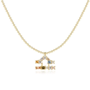 Collier signe balance en argent S925 doré avec pierres de zircone cubique colorées