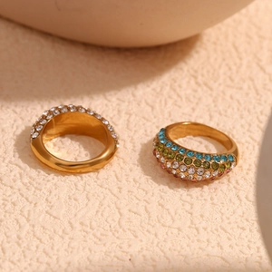 18K gold plated stainless steel irregular rings set with colorful and white crystals