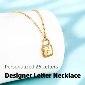 Initial Letter Padlock Pendant Necklace 18K Gold Plated Titanium Steel Lock Necklaces For Women Fashion Jewelry