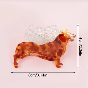 Cute tortoiseshell dachshund hair claw clip with glittery wings for women, 8cm x 6cm size