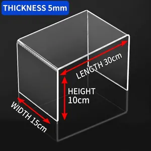 Close-up of 5mm thick U-shaped acrylic riser shelf measuring 30x15x10cm in clear finish