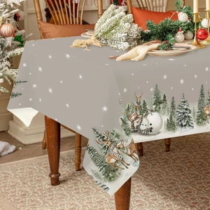 Waterproof Christmas tablecloth with reindeer and snowman prints for festive dining decor