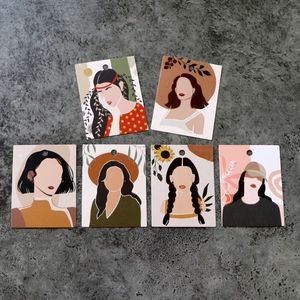Set of 6 modern jewelry display cards with colorful female portraits for earrings