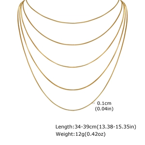 Détails des dimensions du collier chaîne box dorée à 5 rangs de 0,1 cm de large et 34-39 cm